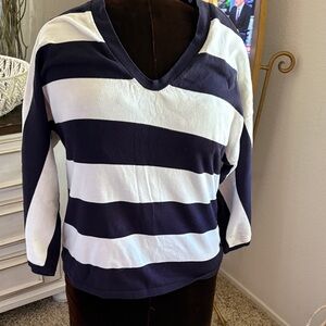 Adrienne Vittadini Navy and White Striped Long Sleeve Top
